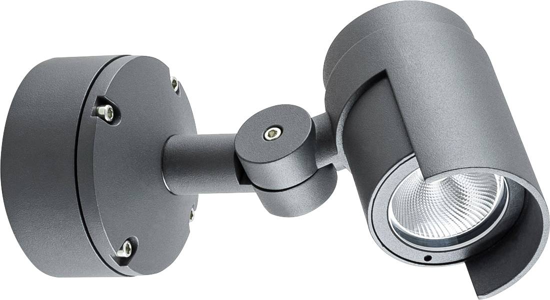 Projecteur mural ajustable noir avec tête de lampe cylindrique et base ronde.