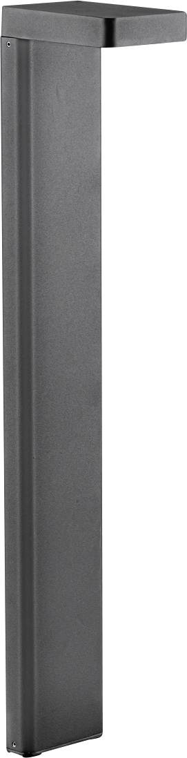 Lampadaire extérieur rectangulaire noir avec un sommet plat et un corps étroit et allongé.