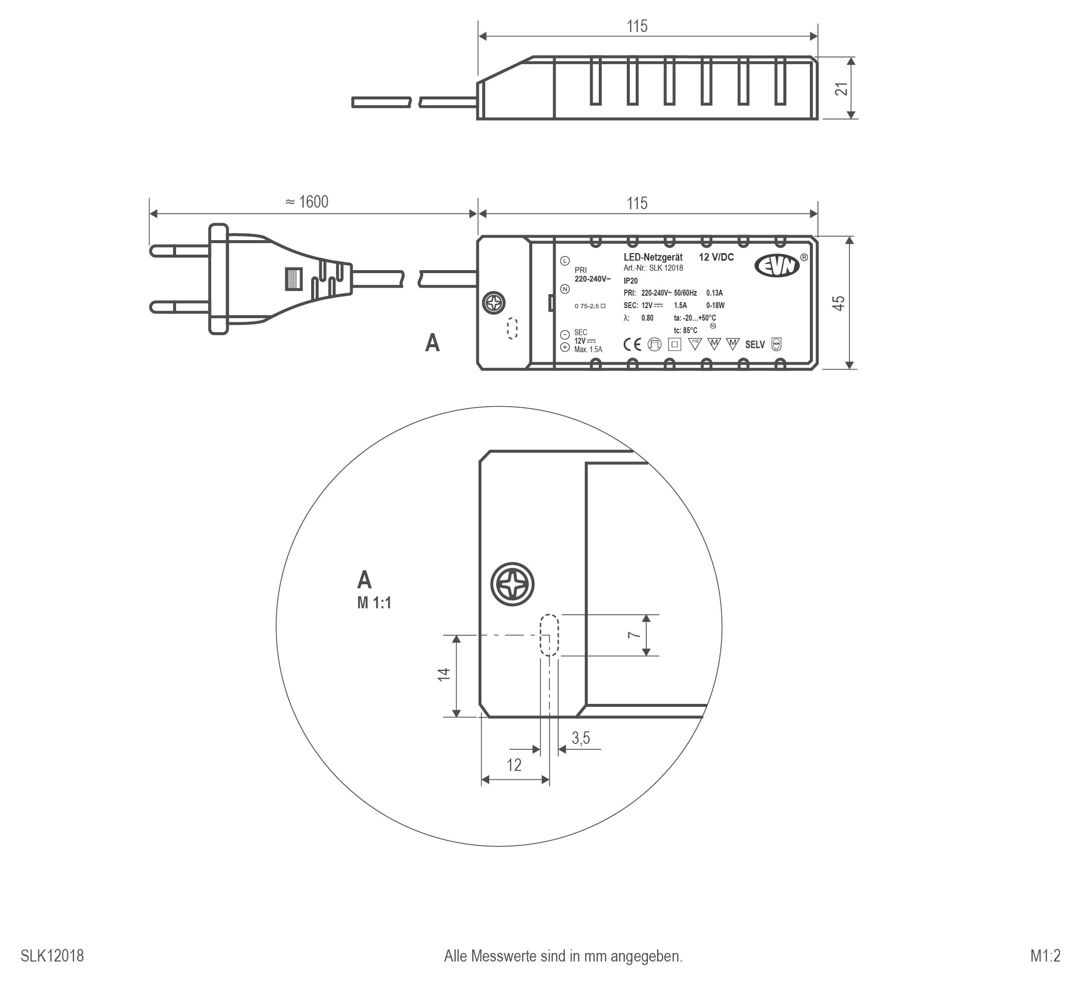 EVN SLK12018 Transformateur pour LED à tension constante 18 W 12 V/DC protection contre les surcharges, non dimmable, ho-2
