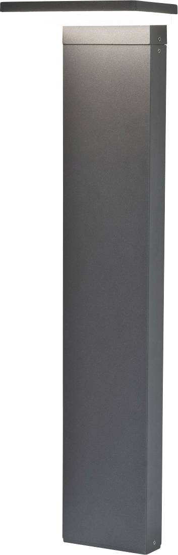 Armoire métallique rectangulaire grise haute ou enceinte acoustique debout verticalement sur un fond blanc, avec un panneau supérieur plus foncé et une petite zone de commande près du coin supérieur droit.