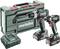 Un ensemble de perceuse-visseuse comprenant une perceuse, un marteau perforateur, un chargeur et un coffret de transport.
