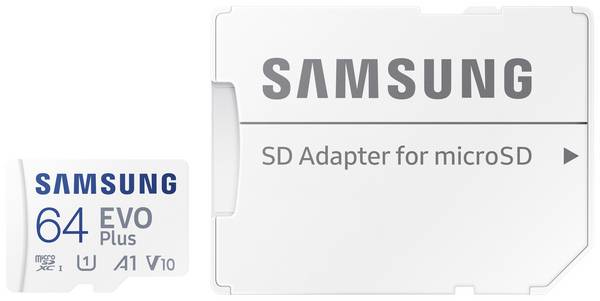 Carte Mémoire MicroSD 64Go Class 10 EVO Plus 100 Mo/s avec Adaptateur SD