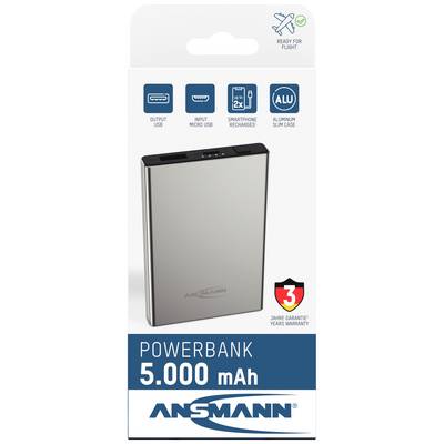 Ansmann 5000 mAh PB112 silber Powerbank (batterie supplémentaire) 5000 mAh Smart IC LiPo Micro USB, USB 2.0 argent affic-5