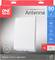 Emballage d'une antenne extérieure ONE FOR ALL avec une portée de 50 km. Comprend un câble coaxial, prend en charge 4K et DVB-T/T2.