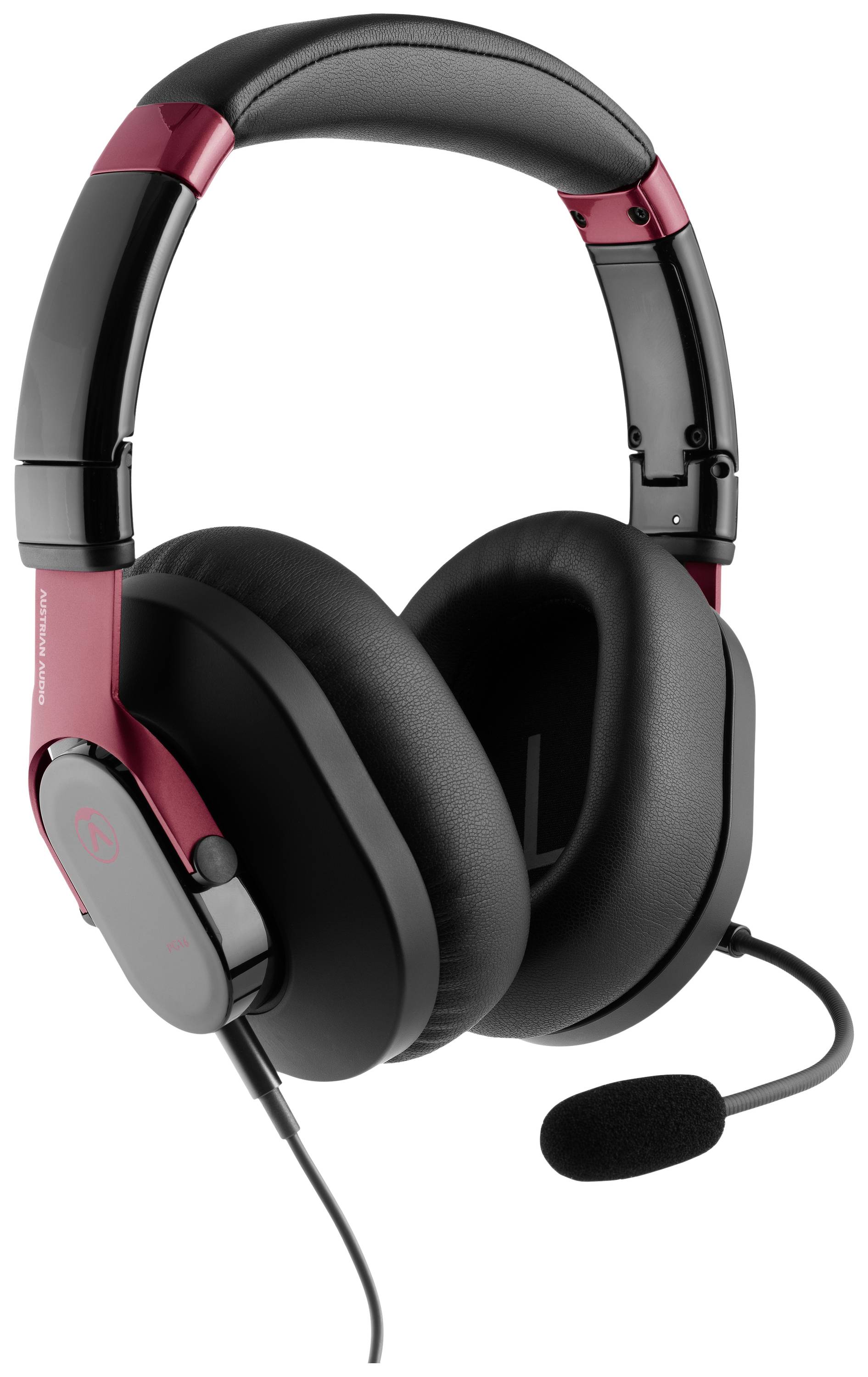 Casque noir Over-Ear avec microphone, détails rouges ; adapté pour le gaming et la communication en ligne.