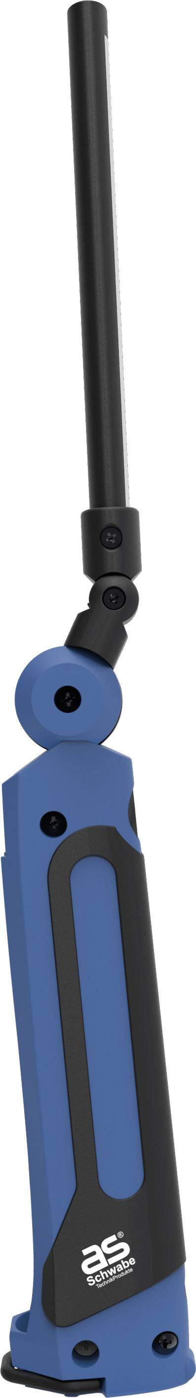 Poignée de couteau pliant bleu et noir avec une lame longue et étroite ; design mécanique avec articulations pour une mobilité accrue.