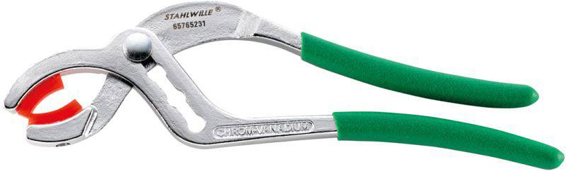 'Pince pour tuyaux de plombier à poignée verte en caoutchouc et mâchoires réglables, adaptée aux travaux sanitaires.'