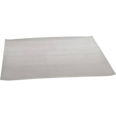 Un tapis de yoga gris, rectangulaire, est posé à plat sur le sol. Il présente une surface texturée.