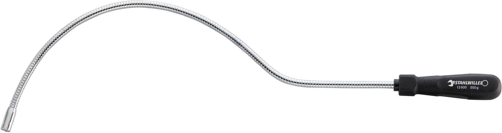 Un préhenseur magnétique flexible avec une poignée noire, utilisé pour atteindre et extraire des objets métalliques dans des endroits difficiles d'accès.