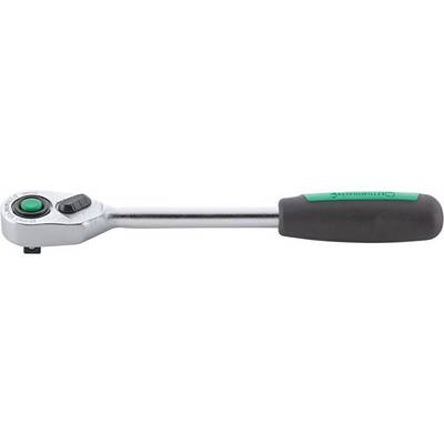 Une clé à douille avec une poignée ergonomique, un manche argenté et une poignée noire marquée en vert, adaptée pour serrer des vis.