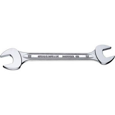 Une clé à double fourche chromée portant les dimensions 22 et 24 aux extrémités. Sur le manche est gravé 'STAHLWILLE MOTOR 10'.