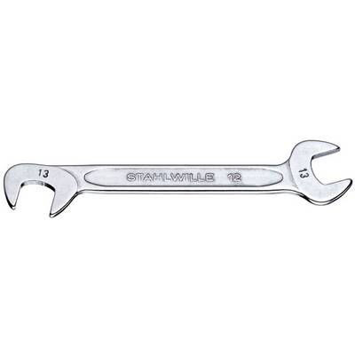 Une clé à molette chromée portant l'inscription 'Stahlwille', possédant deux ouvertures de tailles différentes : à gauche 13 mm, à droite 12 mm.
