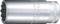 Un embout de clé à douille en alliage de chrome, de forme cylindrique, avec bord strié pour une meilleure prise en main.