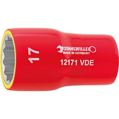 Clé à cliquet rouge de STAHLWILLE, taille 17, avec isolation pour travaux électriques. Texte : 'STAHLWILLE MADE IN GERMANY', '12171 VDE'.