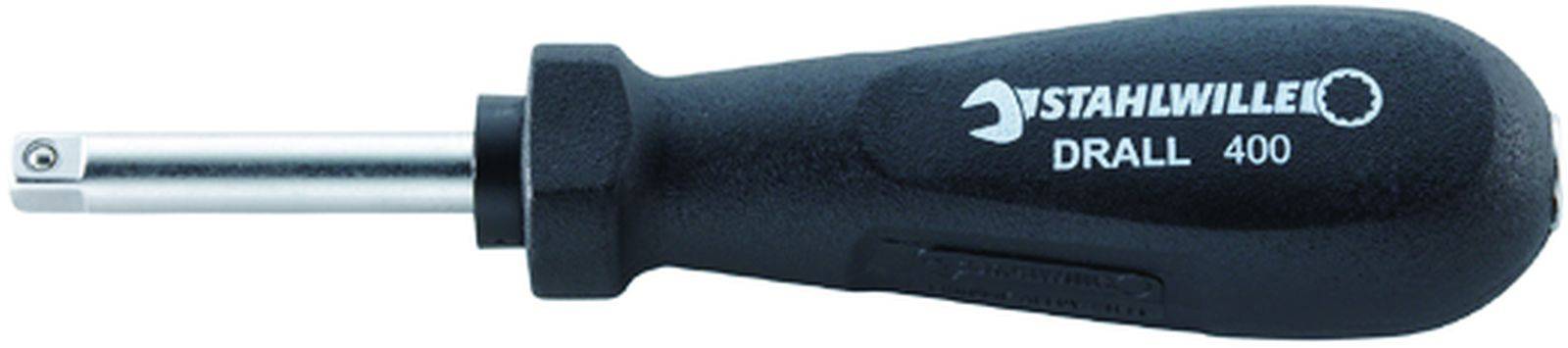 Tournevis avec poignée noire et embout argenté, portant le nom de marque 'STAHLWILLE DRALL 400' imprimé dessus.
