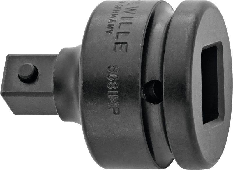 Adaptateur pour clés à douille, raccord carré, noir, marque identifiable. Relie différents outils, conception robuste.
