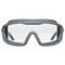 Lunettes de protection en plastique avec verres transparents et monture grise, offrant une protection oculaire pour les tâches industrielles ou artisanales.