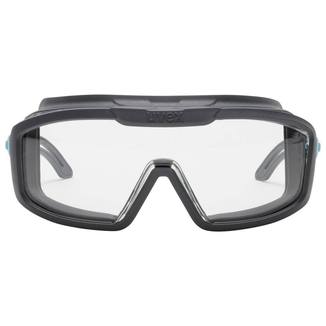 Lunettes de protection avec monture noire et verres transparents, adaptées à la protection oculaire dans les environnements industriels ou artisanaux.