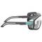 Lunettes de protection noires avec verres transparents et détail turquoise sur les branches, adaptées aux applications de protection au travail.