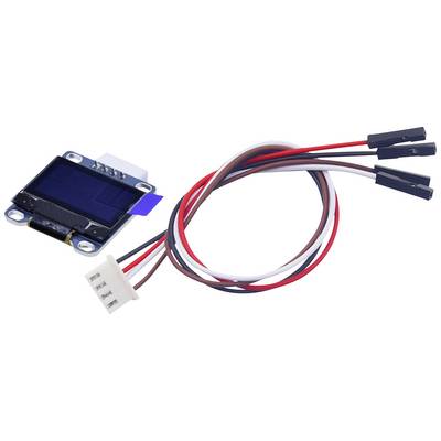 Un petit module d'affichage OLED à côté d'un câble avec quatre connexions, adapté aux projets électroniques et au prototypage.