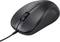 Souris d'ordinateur filaire noire avec molette de défilement, vue de côté.