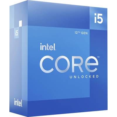 Emballage d'un processeur Intel Core i5 de 12e génération, avec un design bleu et le mot 'UNLOCKED'.