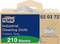 Emballage contenant 210 lingettes industrielles grises de Tork, pliables. Impression en bleu et vert sur l'emballage.