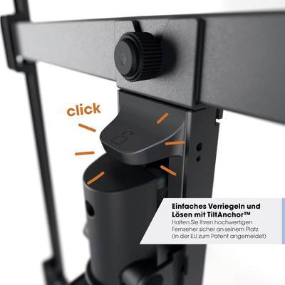 Le clip de TiltAnchor™ s'enclenche dans le support avec un 'clic'. Texte : 'Verrouillage et déverrouillage simples avec TiltAnchor™'.