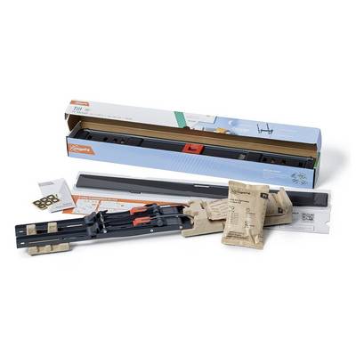 Un ensemble de composants de système coulissant avec emballage. Comprend des rails, des pièces de fixation et un manuel d'instructions. De la marque KingSlide.
