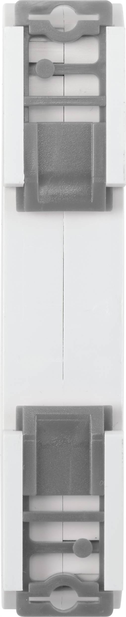 Un adaptateur rectangulaire en plastique gris et blanc, probablement destiné à un usage technique ou électrique.