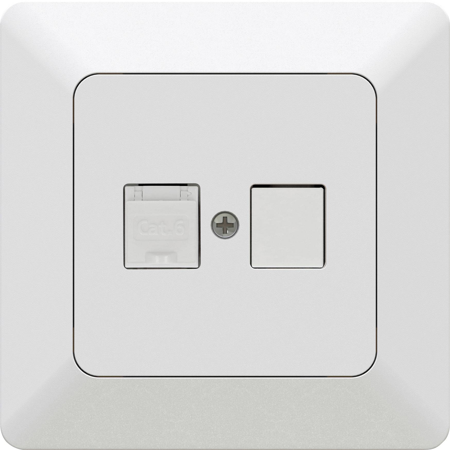 Point d'accès Wi-Fi avec raccordement réseau dans une prise murale, identifié Cat6.