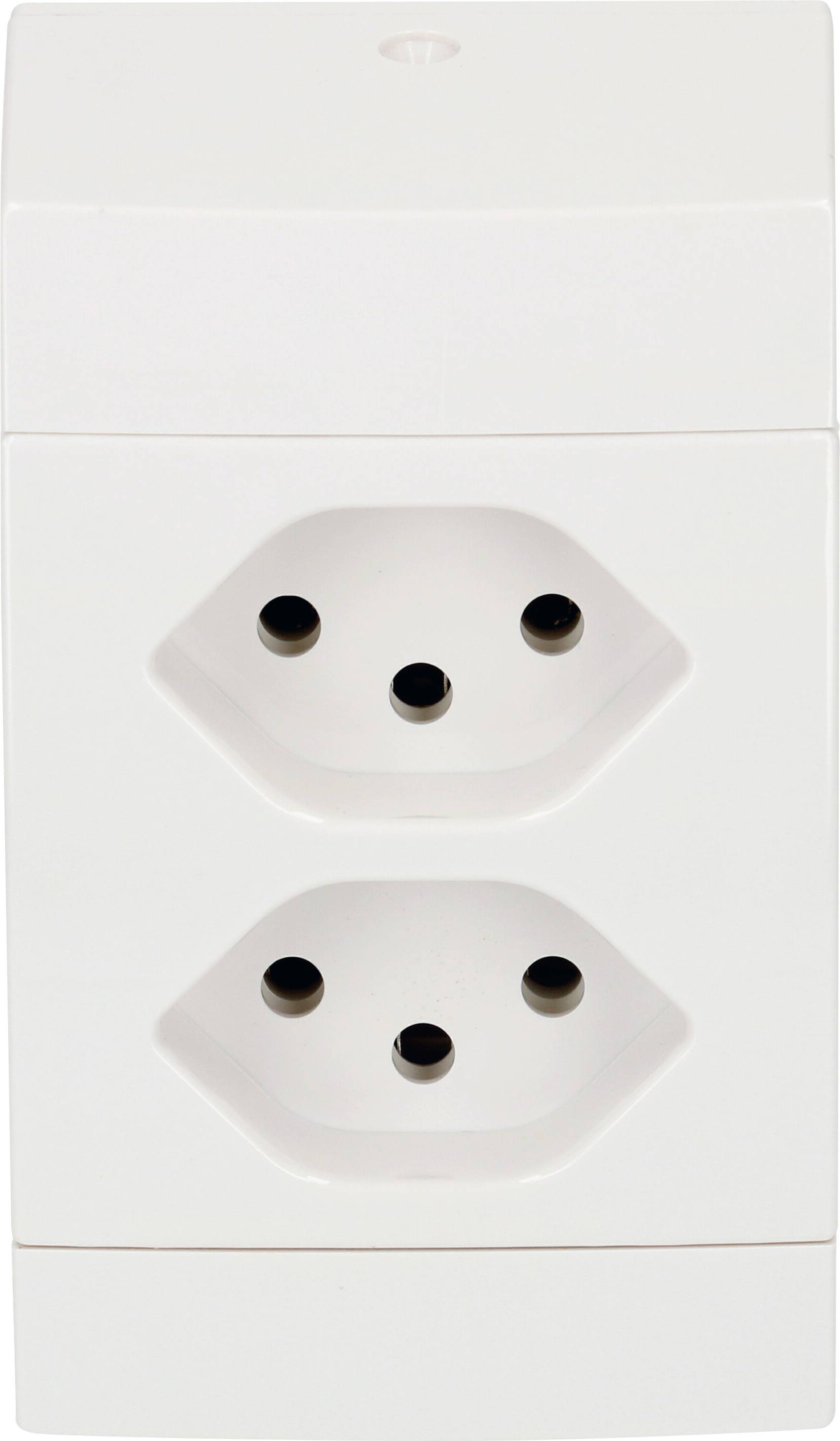 Une double prise électrique blanche, adaptée à une installation murale.