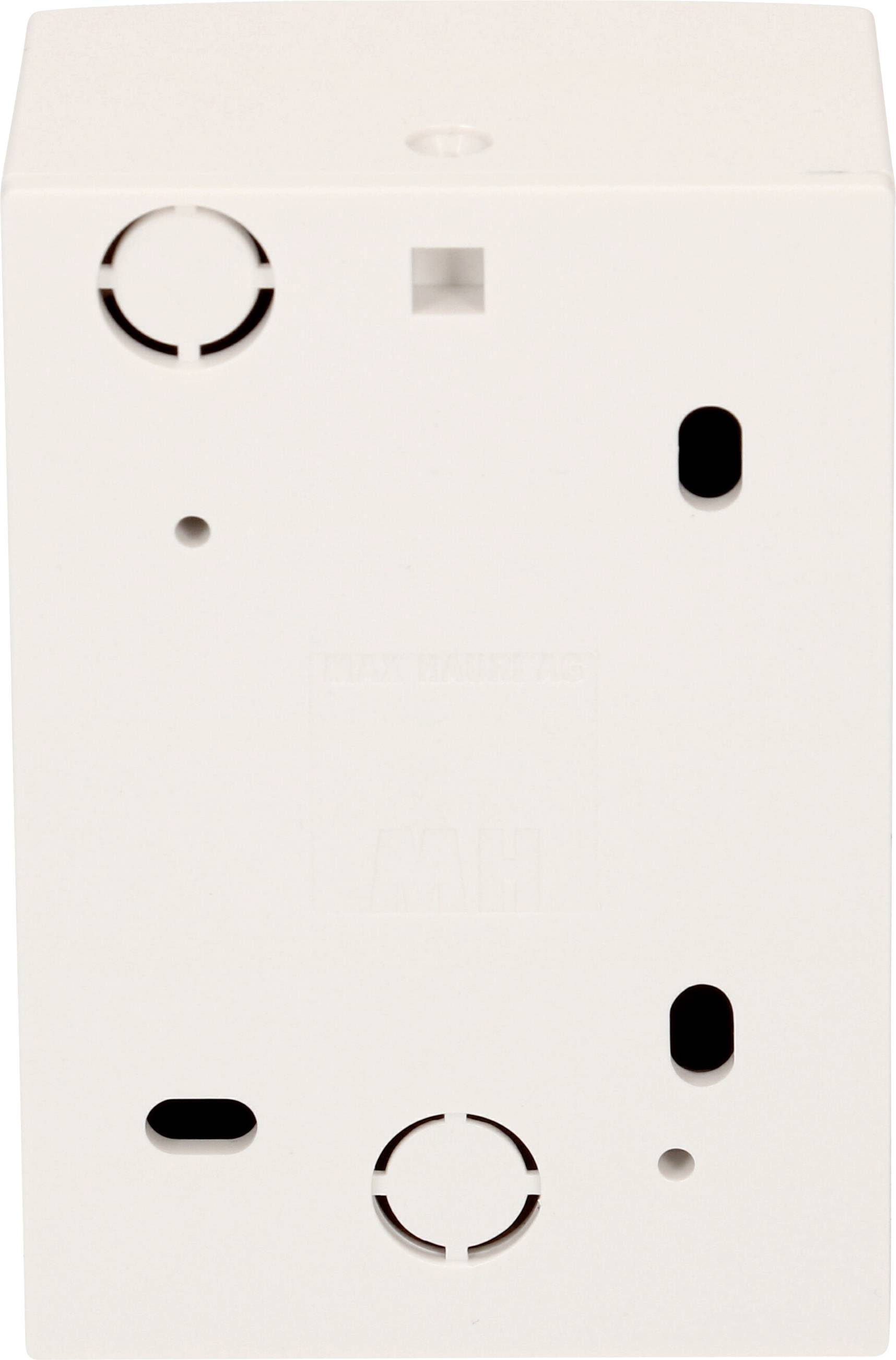 Boîte rectangulaire blanche en plastique avec plusieurs ouvertures rondes et ovales sur sa surface.