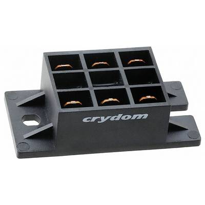 Une base de relais noir Crydom avec huit compartiments à fentes pour les connexions électriques, conçue pour un montage sécurisé.