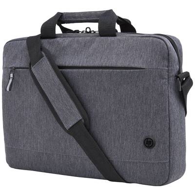 Sacoche grise pour ordinateur portable avec bandoulière rembourrée et poche zippée à l'avant.