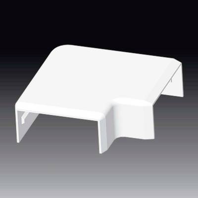 Un connecteur d'angle de goulotte de câbles blanc en forme de L sur un fond sombre. Pièce de jonction pour l'angle de deux goulottes.