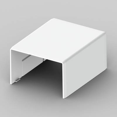 Un boîtier en plastique blanc, carré, avec des côtés ouverts, placé sur un fond gris.
