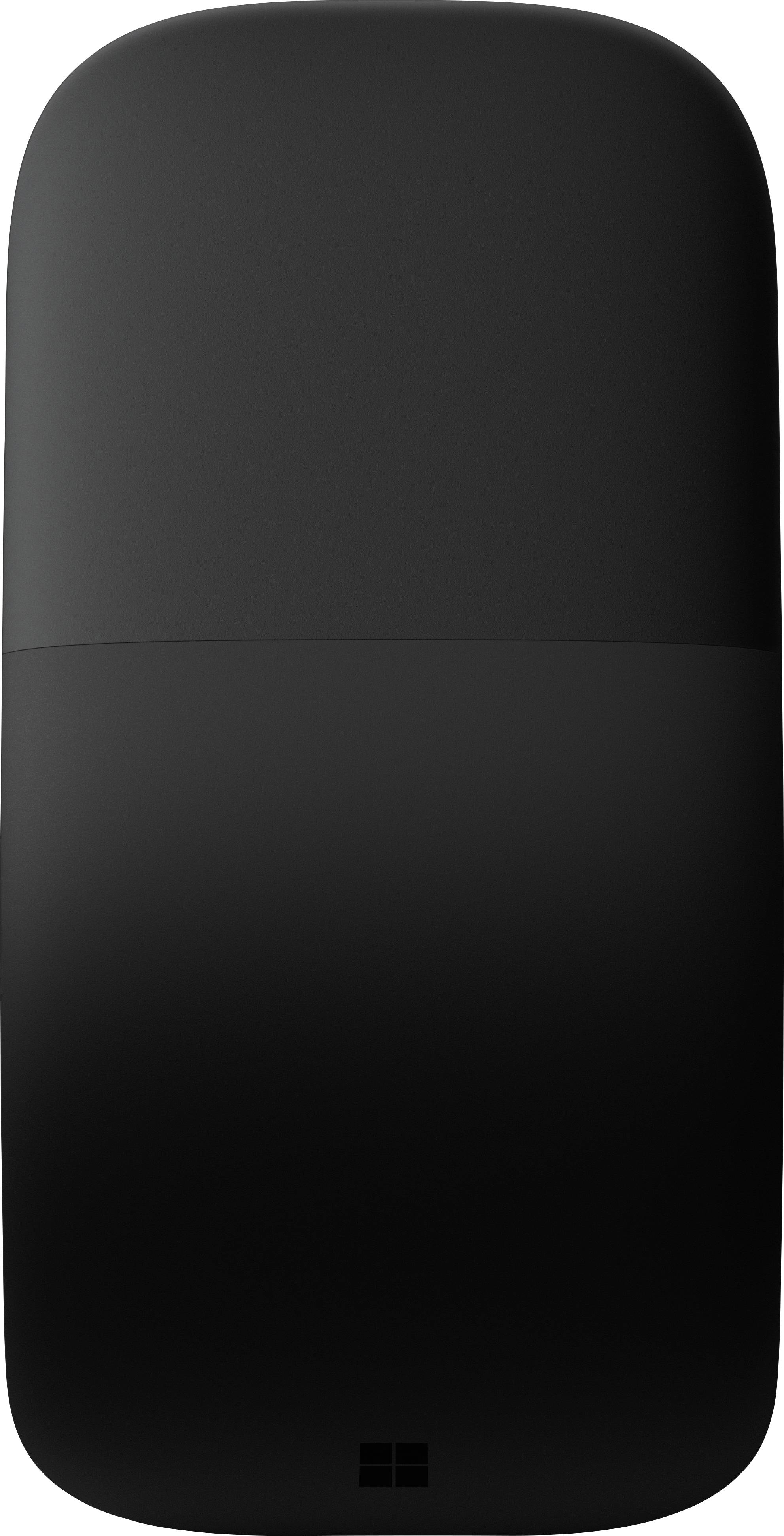 Souris d'ordinateur sans fil noire à surface lisse et design minimaliste, adaptée à une utilisation avec un ordinateur portable ou un PC.