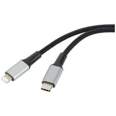 Câbles USB-C et Lightning avec gaine noire et connecteurs argentés.