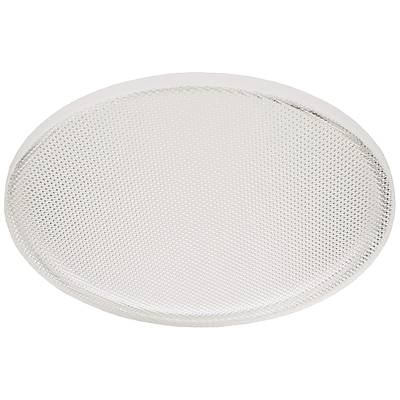 Un plateau rond de couleur argent avec un motif fin et pointillé sur sa surface.