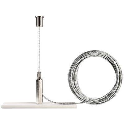 'Système de câble réglable avec fixation au plafond et poulie, adapté pour la suspension flexible d'objets.'