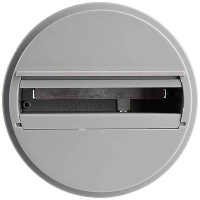 Interrupteur rond gris pour adaptateur, avec inscription gravée '250V 10A'.