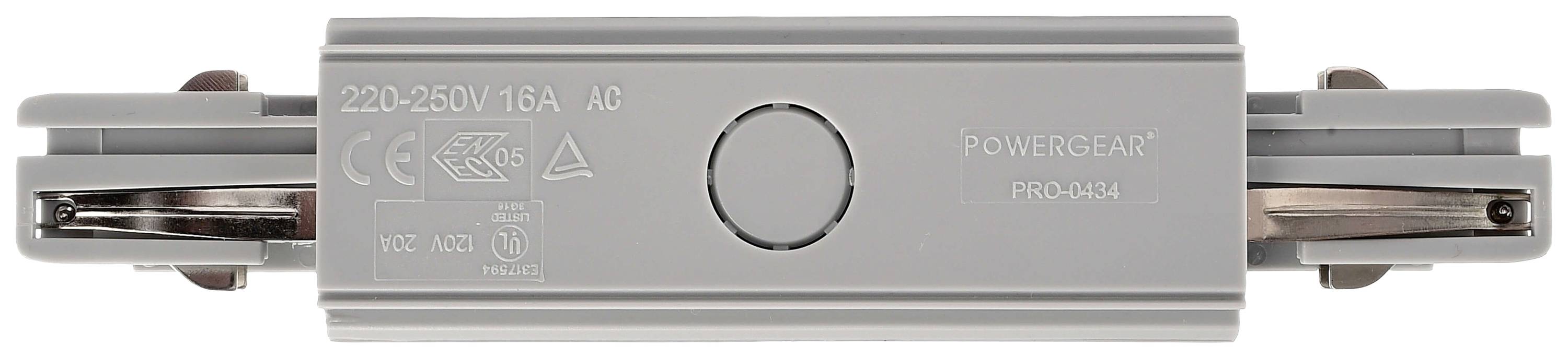 Un élément de connexion électrique gris portant l'inscription « 220-250V 16A AC POWERGEAR PRO-0144 ».