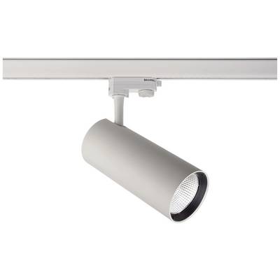 Un luminaire sur rail blanc à boîtier cylindrique, monté au plafond. Il sert à éclairer des zones de manière ciblée.