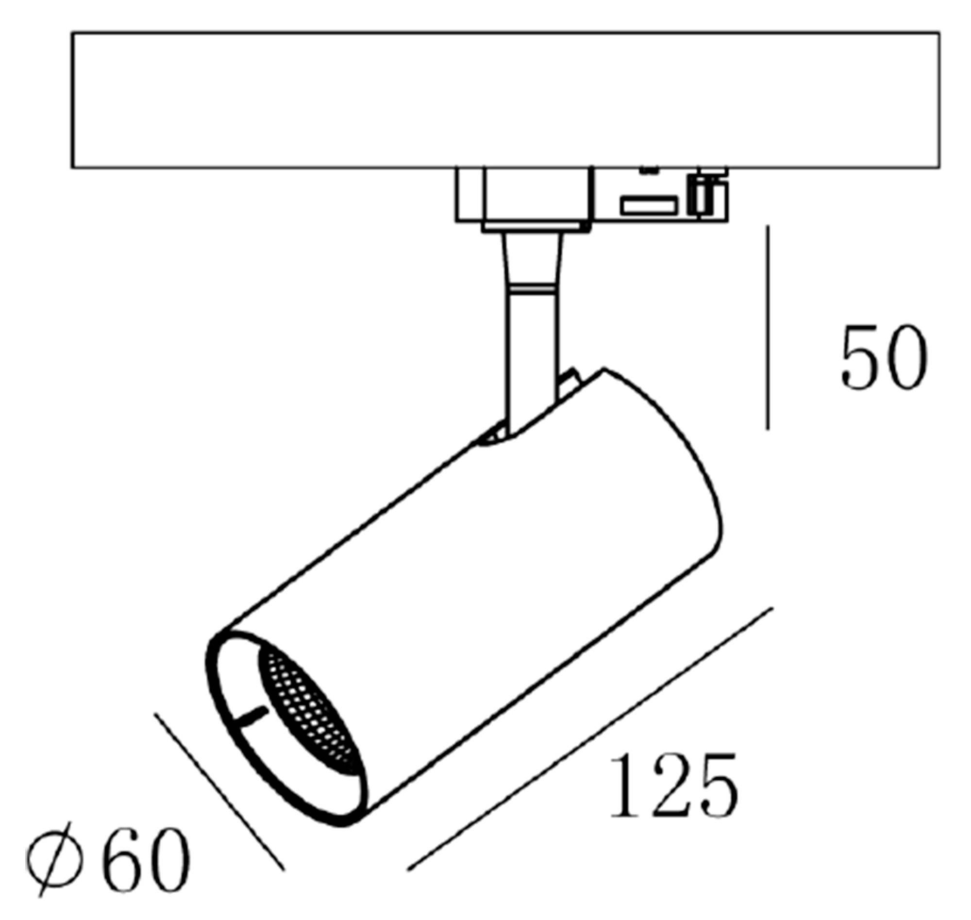 Dessin technique d'un diffuseur cylindrique de plafond, dimensions : diamètre 60 mm, longueur 125 mm, hauteur totale 50 mm.