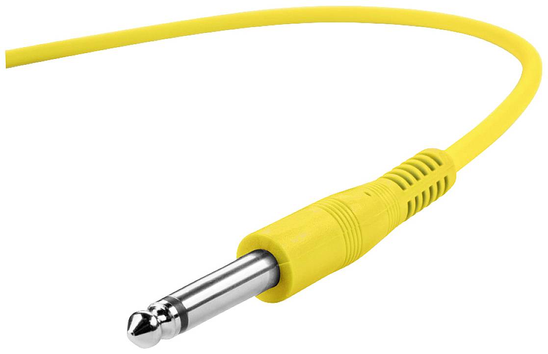 Câble audio jaune avec fiche jack 6,35 mm, adapté aux instruments de musique et aux appareils audio.