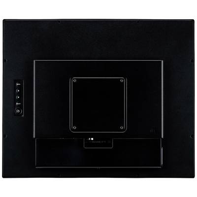 Dos d'un appareil électronique noir, probablement un écran, avec des connexions et des points de fixation visibles.