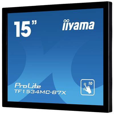 Un moniteur tactile Iiyama de 15 pouces avec le numéro de modèle 'ProLite TF1534MC-B7X' est présenté.