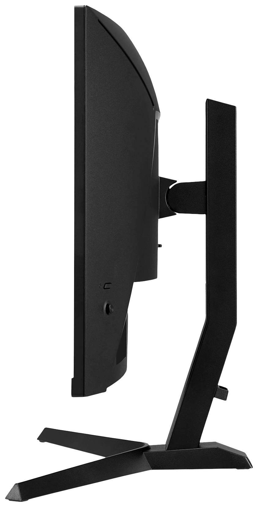 Un écran plat en vue latérale sur un support stable.