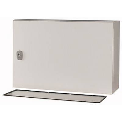 Boîtier métallique avec serrure fermée et porte retirée sur la face inférieure, adapté pour les installations électriques.